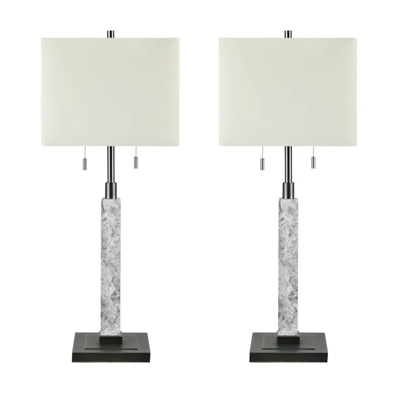 Glasgow Table Lamp In Gray And Black Metal With Square White Linen Shade