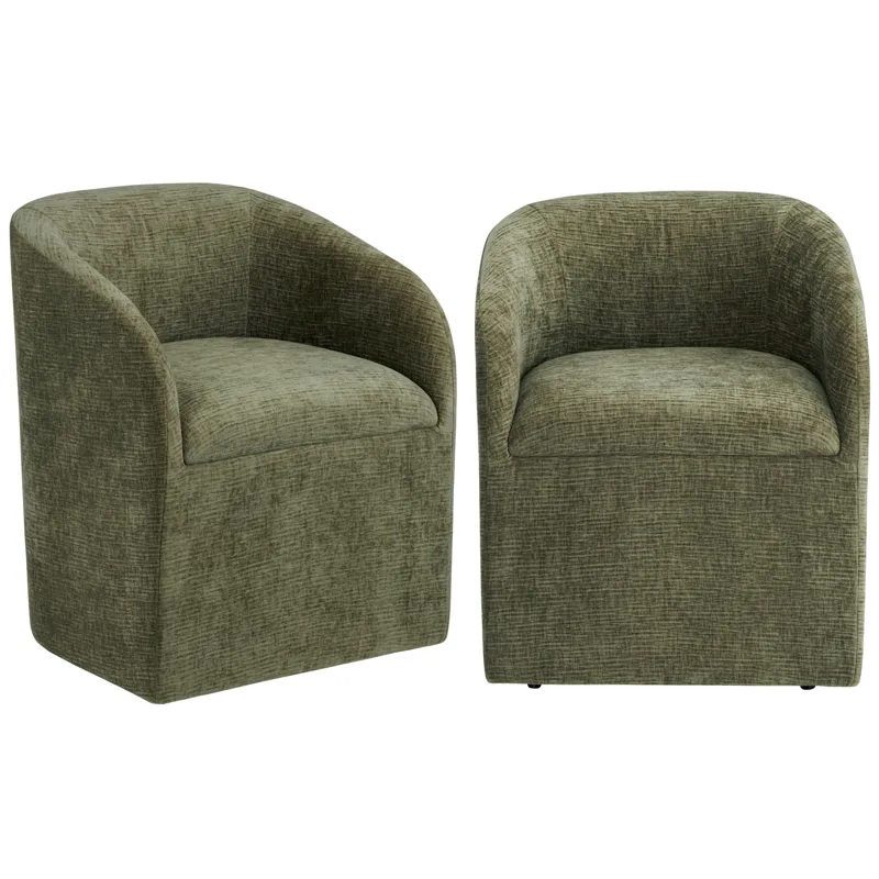 Set Of Two Green Upholstered Dining Chairs