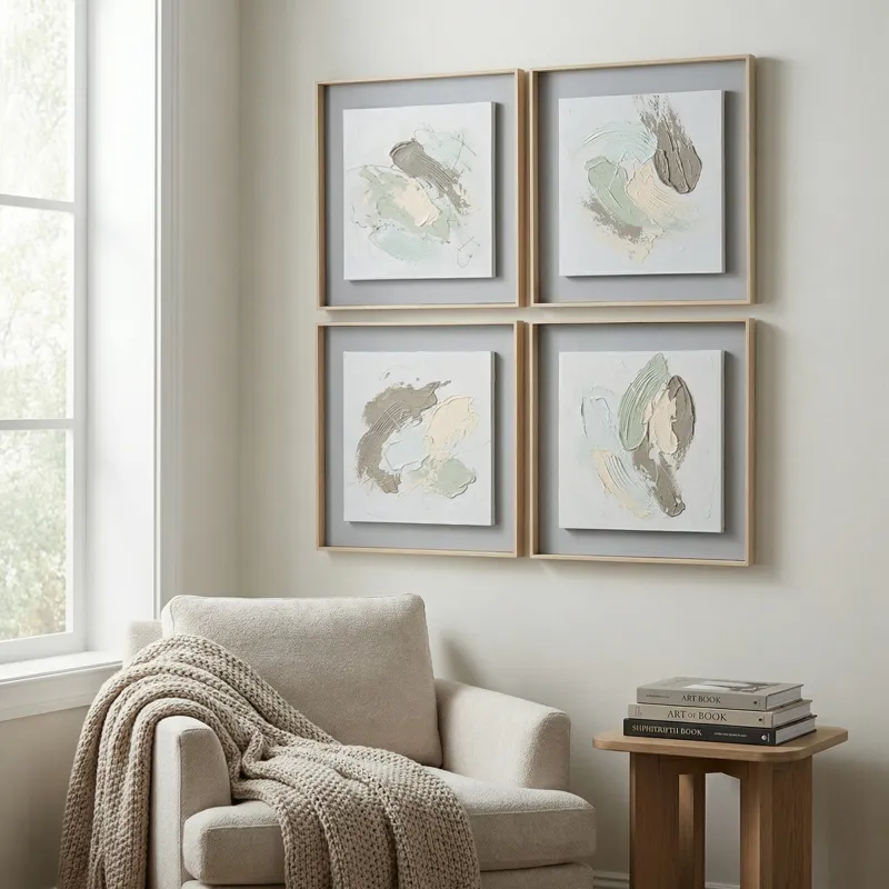 Airy Abstracts 4-piece Hand-painted Textured Framed Canvas Wall Art Set
