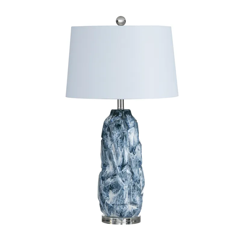 Blue And Whte Ceramic Table Lamp With White Linen Shade
