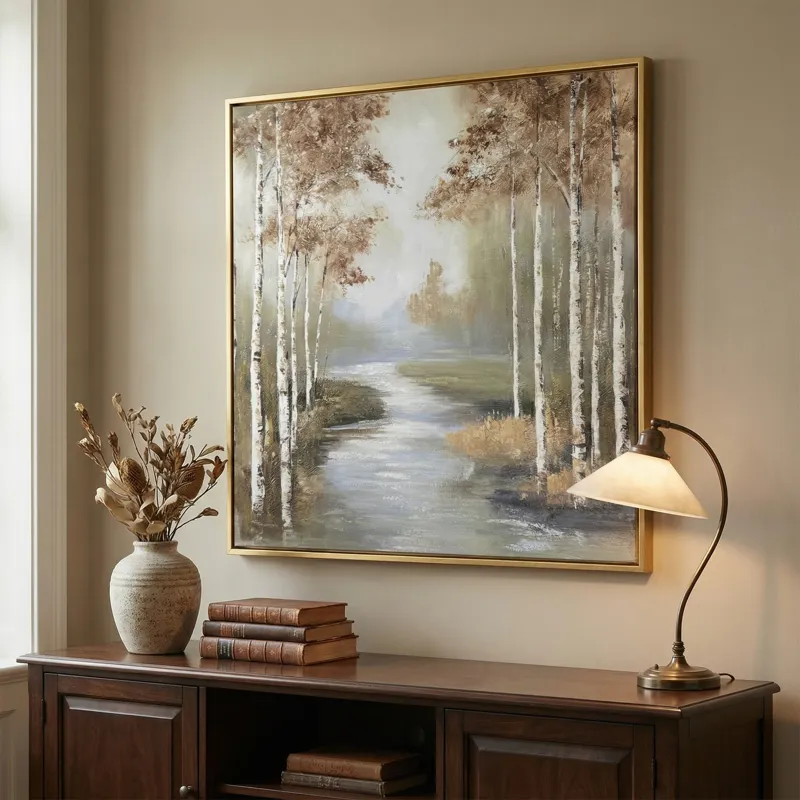 Birch Haven Rustic Nature Framed Canvas Wall Art