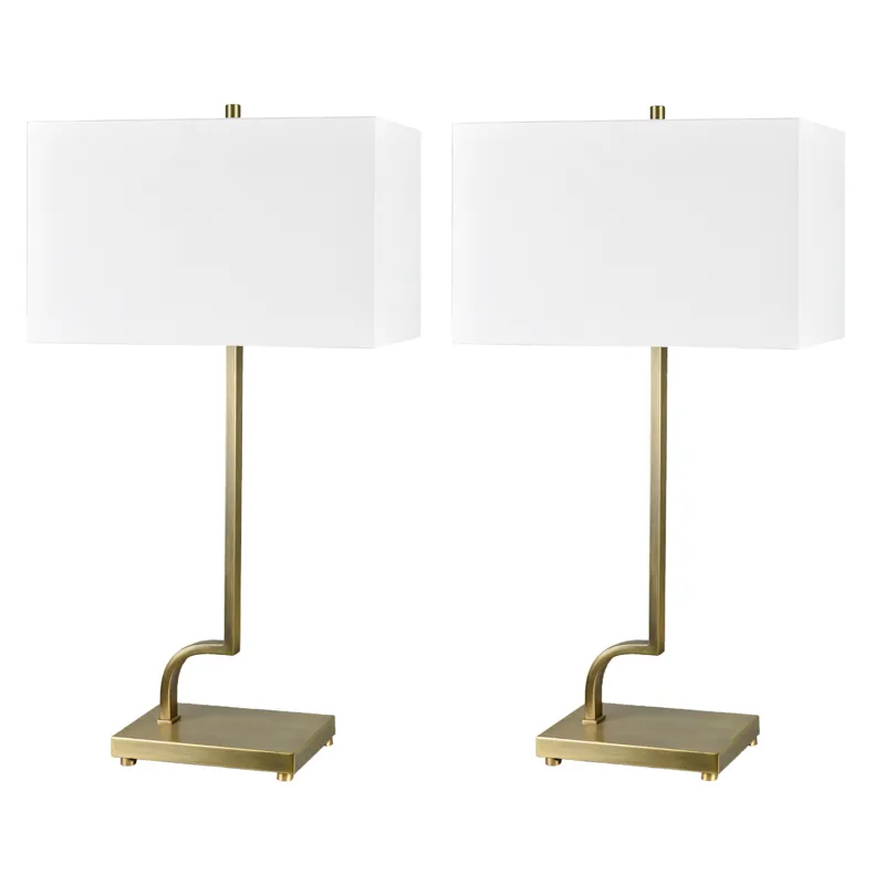Metal Table Lamp With White Linen Shade