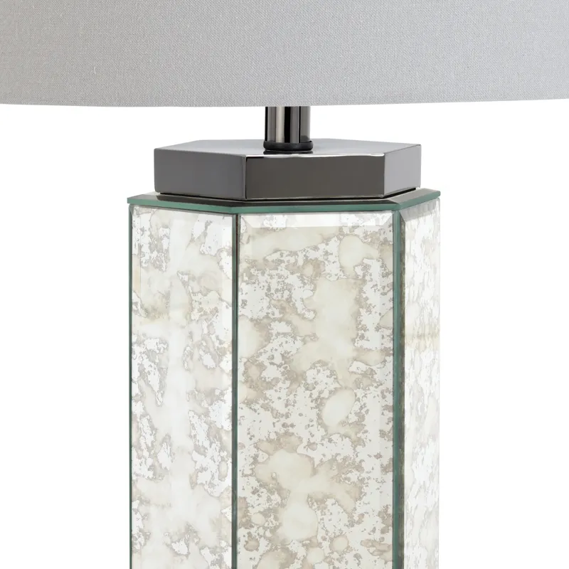 Glass Table Lamp With Gray Linen Shade