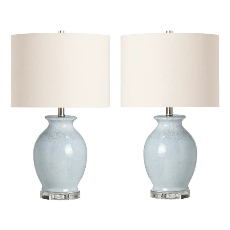 Set Of 2 Ceramic & Crystal Base Table Lamp With Linen Shade