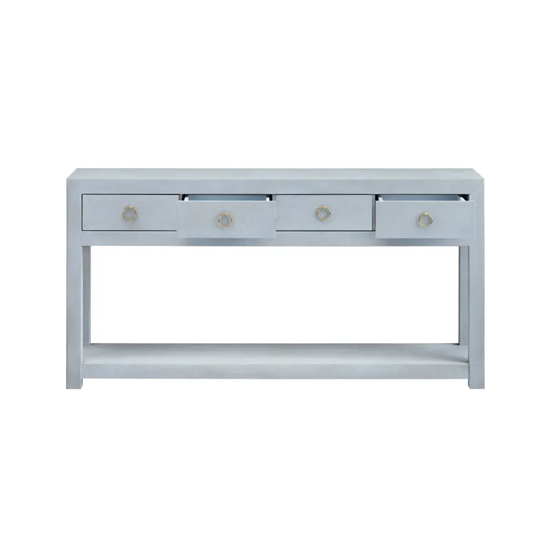 W Blue Wooden Four Drawer Accent Console Sofa Table With Shelf