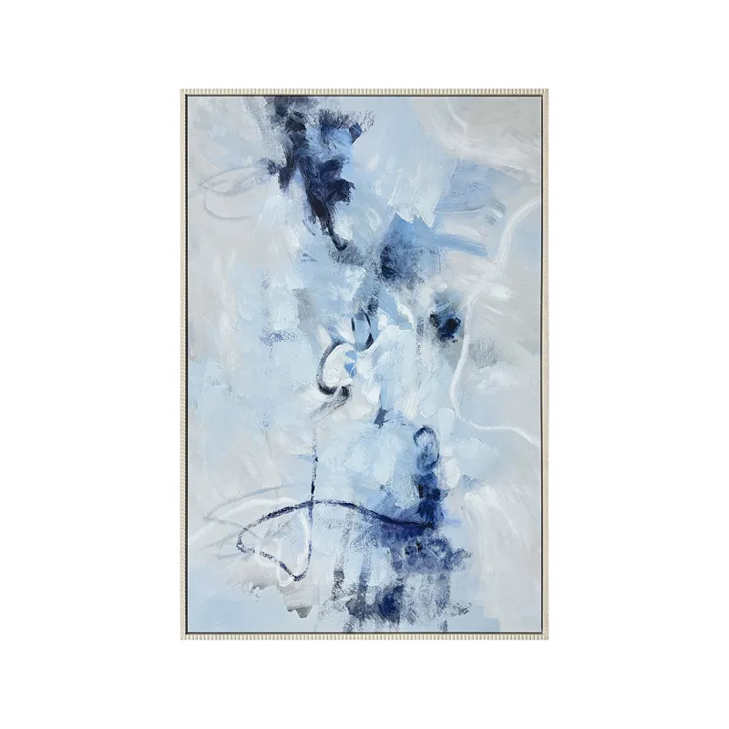 Blue Haze Abstract Oil Hand-painted Framed Canvas Wall Art