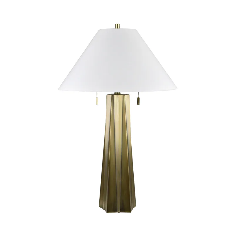 Metal Table Lamp With White Linen Empire Shade