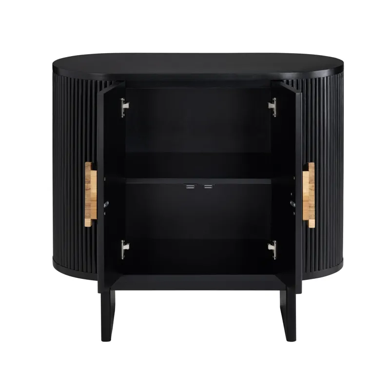 Black Wooden Two Door Accent Cabinet With Sleek Storage