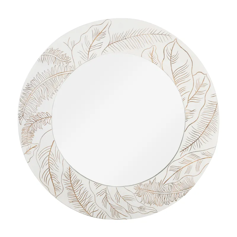 Seaside Round Leaf-etched Wall Mirror