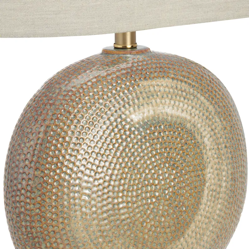 Ceramic Table Lamp With Crystal Base And Beige Linen Oval Shade