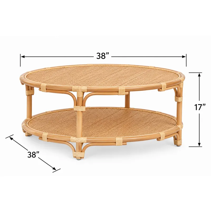 Tan Rattan Round Cocktail Coffee Table