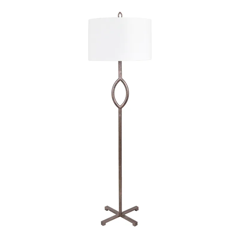 Silver Distressed Metal Floor Lamp With White Linen Drum Shade