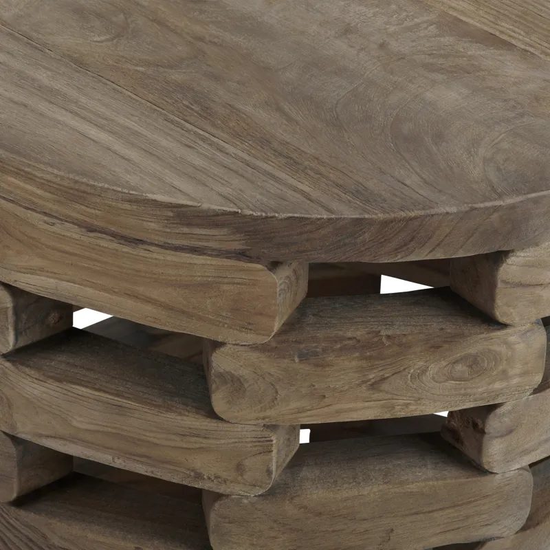 Round Brown Wood Accent End Table