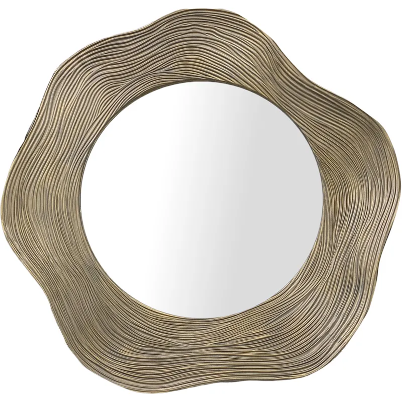 Ripples Organic Wave-edged Gold Round Accent Mirror