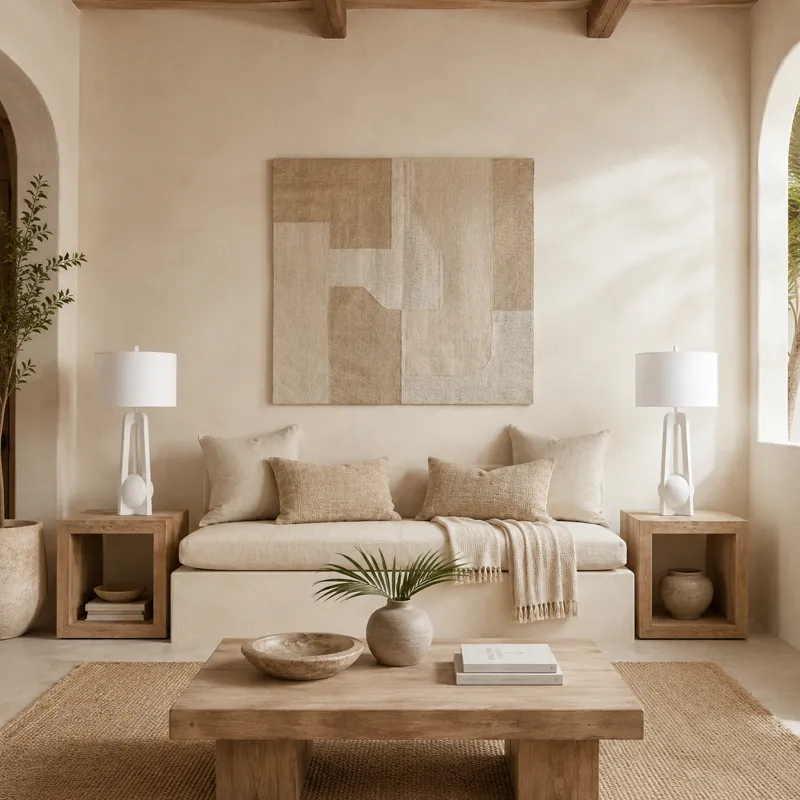 White Textured Table Lamp With Modern Geometric Base And Linen Drum Shade