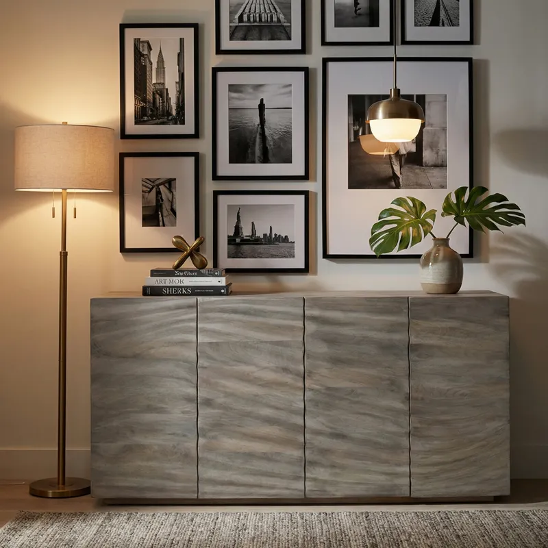 80 In. Brown Solid Wood 4 Door Sideboard/buffet