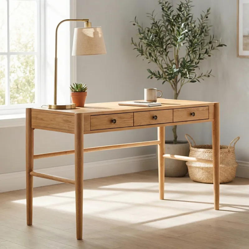 Tan Wood Grain 3-drawer Writing Desk