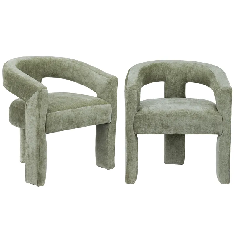 Set Of 2 Green Upholstered Dining/arm Chair