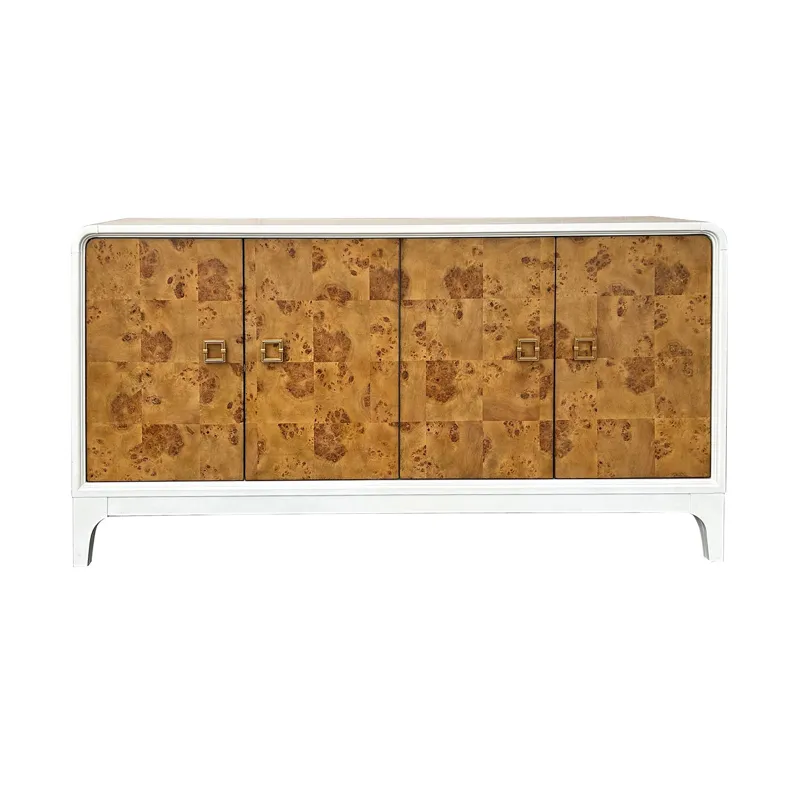 4-door Natural Mappa Burl And White Media Credenza/sideboard