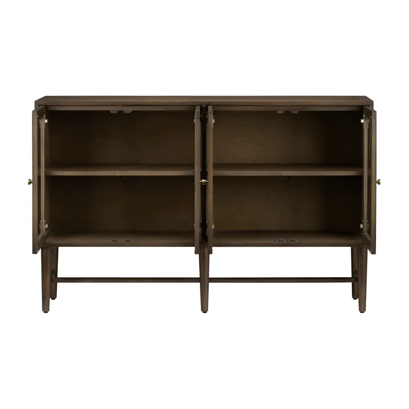 W Brown Wood Four Door Media Credenza Sideboard