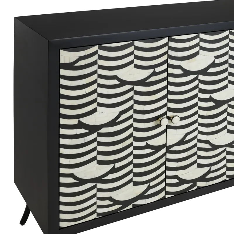 4-door Black/ivory Bone Inlay Media Credenza/sideboard