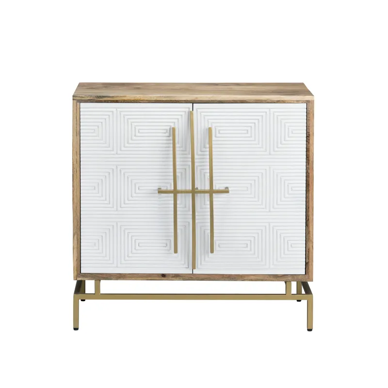 34 In. Brown Solid Wood 2 Door Accent Cabinet