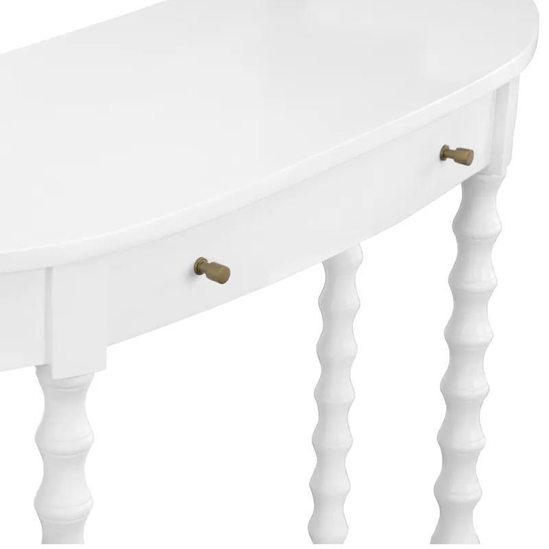 40 In. White Solid Wood 1 Drawer Accent Demilune Console/sofa Table