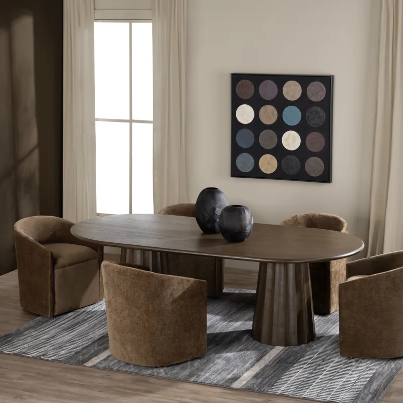 Set Of 2 Brown Upholstered Dining Chairs