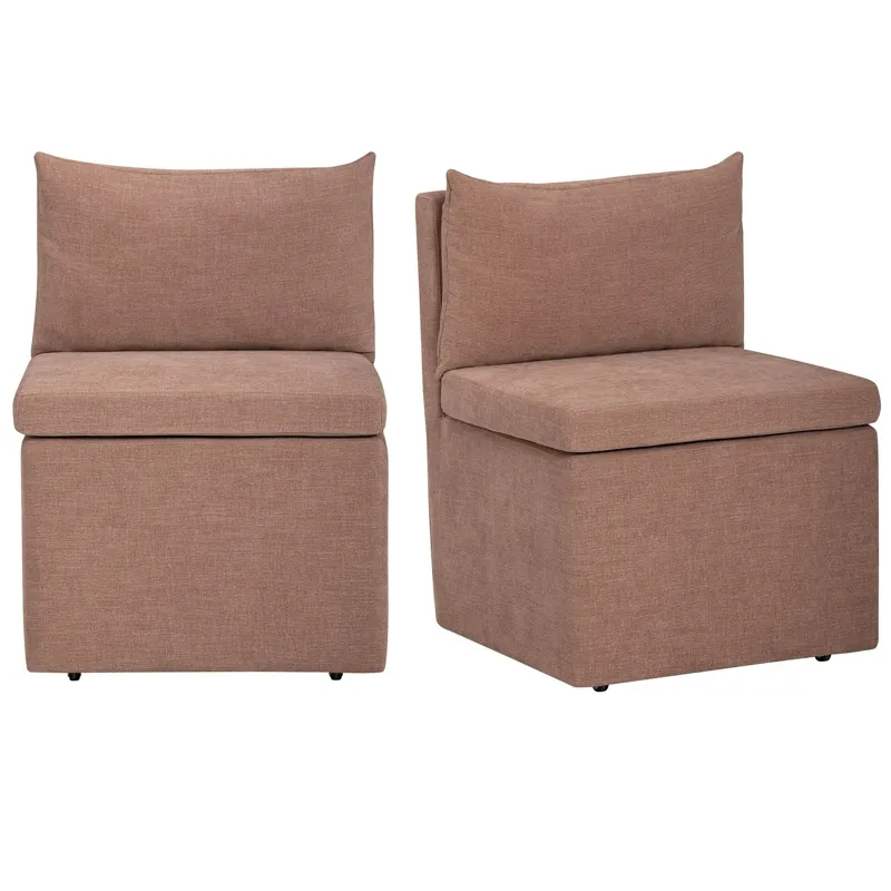 Set Of 2 Rust Upholstered Dining Chair With Castors