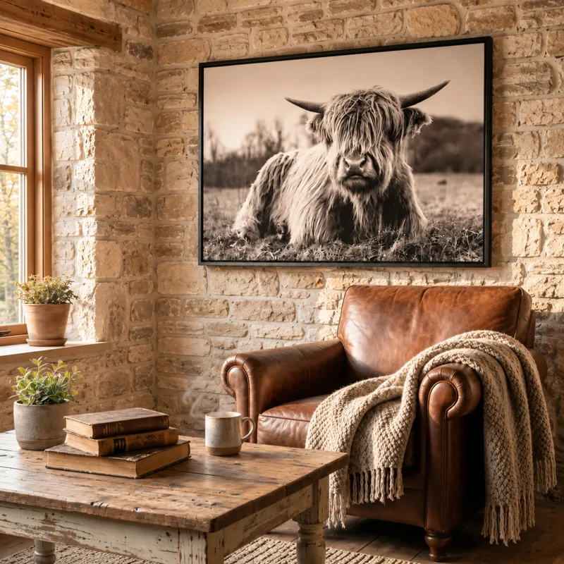 Long Hair Don\'t Care Rustic Highland Cow Framed Print