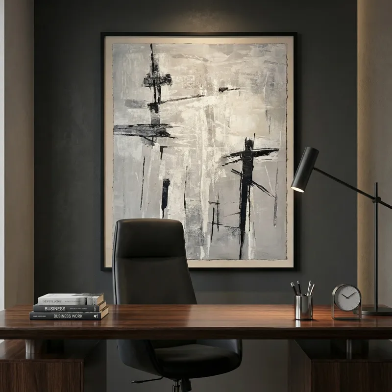 Crosswinds Of Shadow Abstract Hand-painted Framed Canvas Wall Art