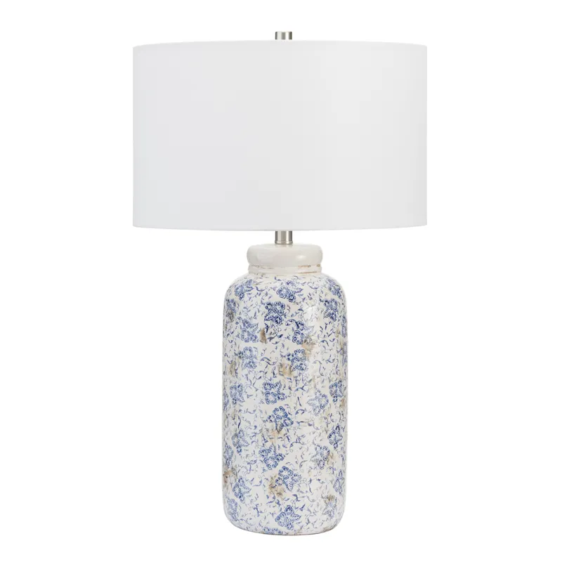 Ceramic Table Lamp With Drum Linen Shade