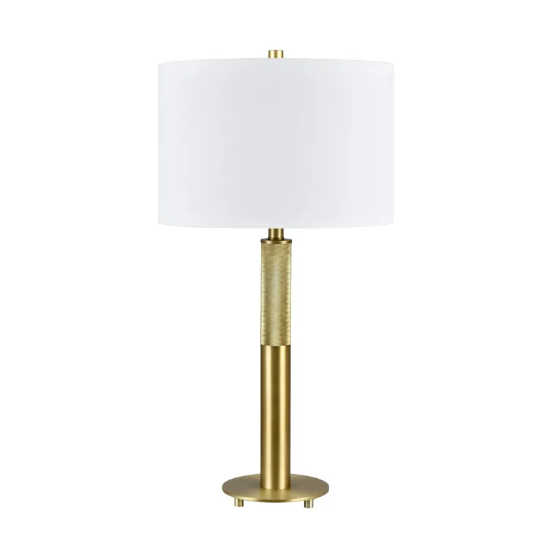 Gold Metal Table Lamp With White Linen Shade