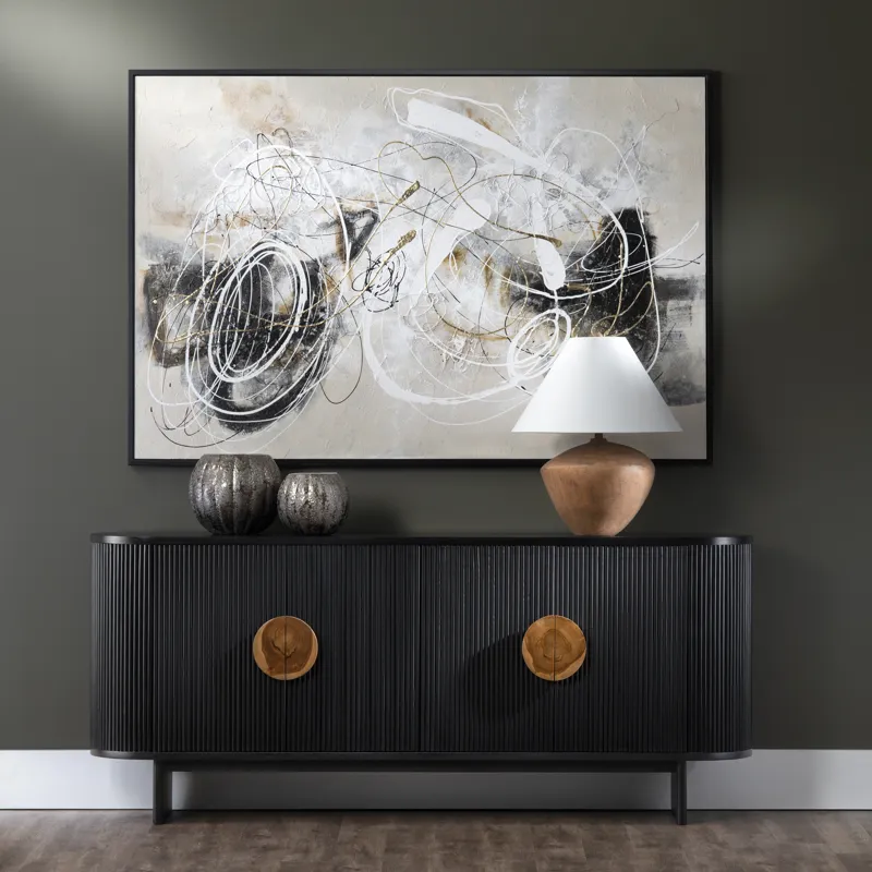 Golden Chaos Abstract Framed Canvas Painting