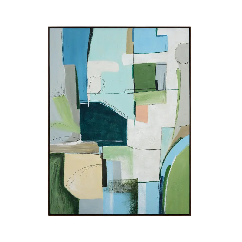 Urban Blocks Abstract Geometric Framed Canvas Wall Art