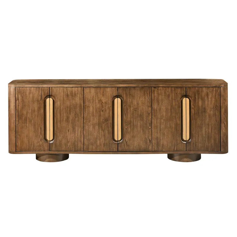 90 In. Brown Wood Grain 6 Door Sideboard/buffet