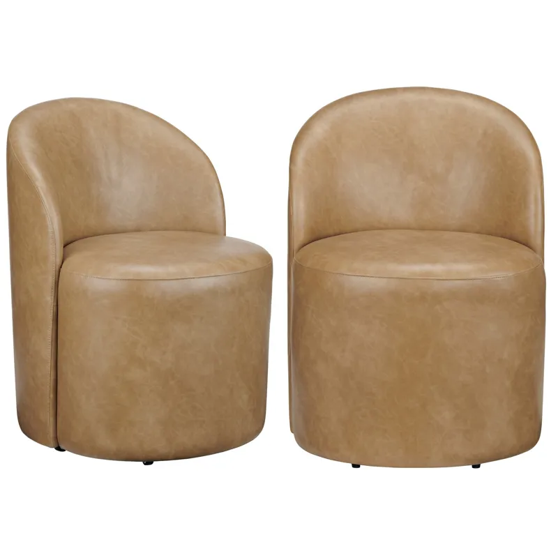 Set Of 2 Light Brown Vegan Leather Upholstered Dining Chairs