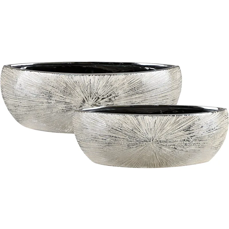 Meadowlark Modern Silver Ceramic Bowls - Set Of Two