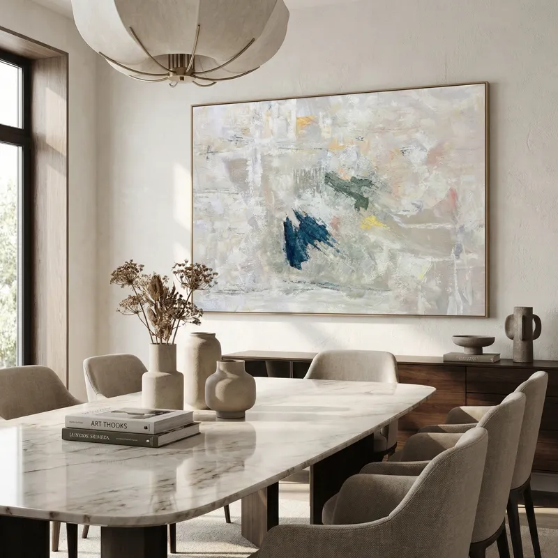 Pale Drift Abstract Framed Canvas Wall Art