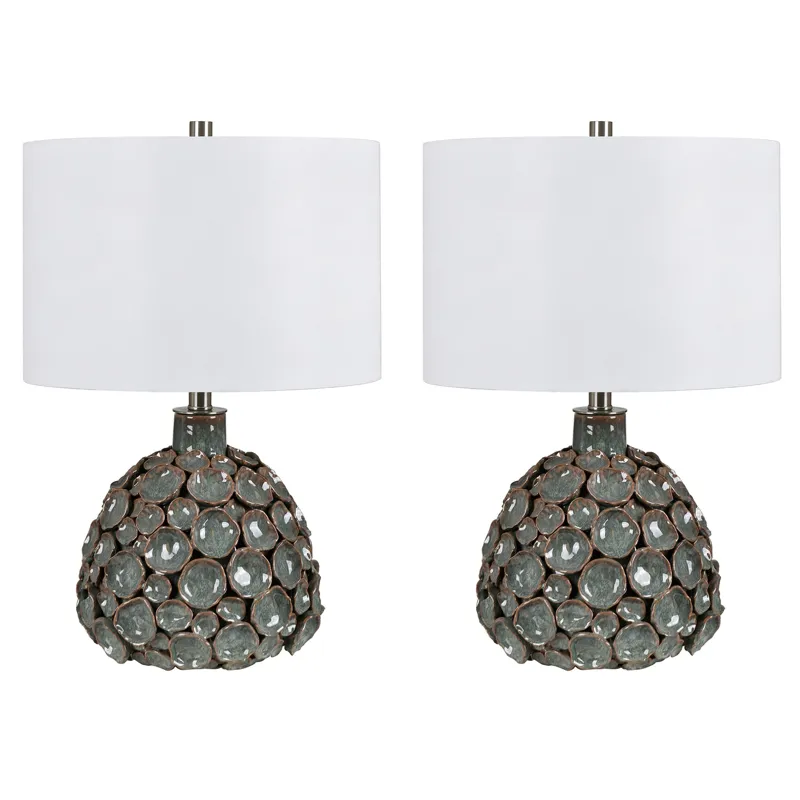 Set Of 2 Ceramic Table Lamp With Linen Shade