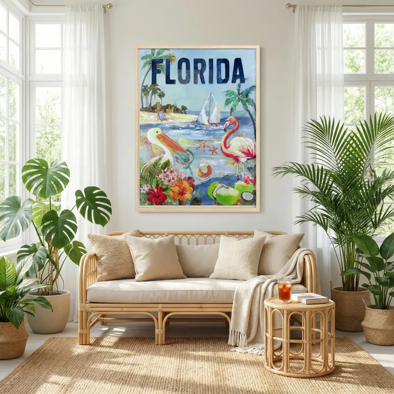 Florida Forever Coastal Paradise Hand-painted Frame Canvas Wall Art