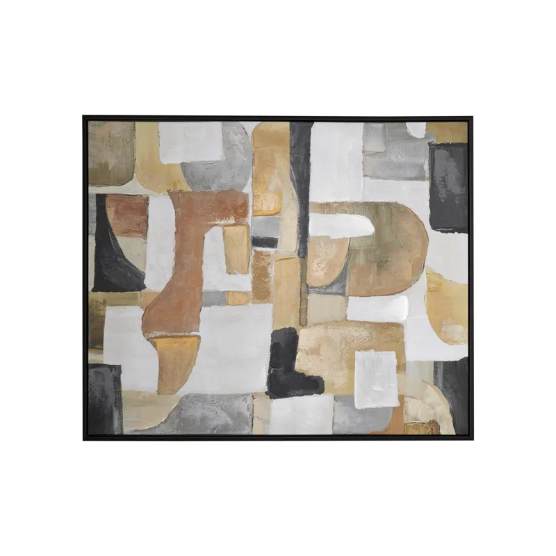 Malone Abstract Neutral Geometric Framed Canvas Wall Art