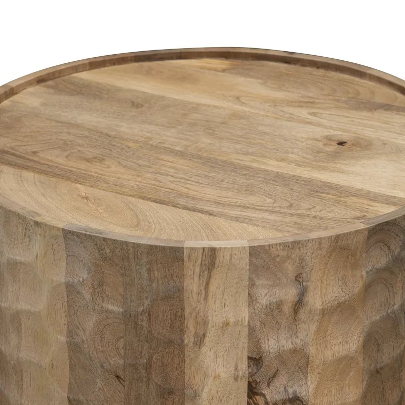 22 In. Round Brown Solid Wood Grain Accent End Table