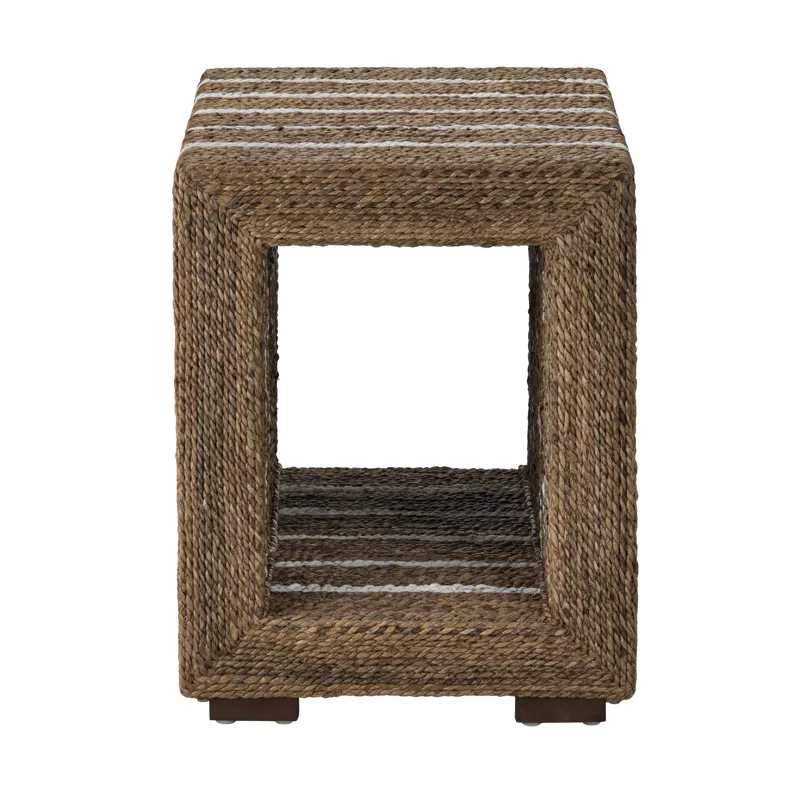 Square Brown Wood And Rope Accent End Table