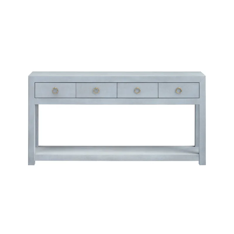 W Blue Wooden Four Drawer Accent Console Sofa Table With Shelf