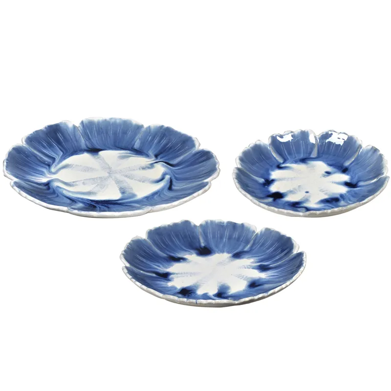 Raine 3-piece Blue & White Floral Petal Ceramic Wall Plate Set