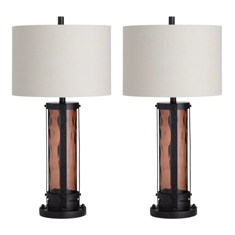 Set Of 2 Crass & Metal Table Lamp With Nighlight And Linen Shade