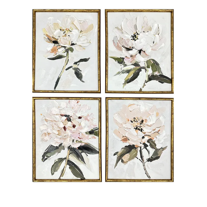Peony Quartet 4-piece Floral Hand-painted Framed Canvas Art Set