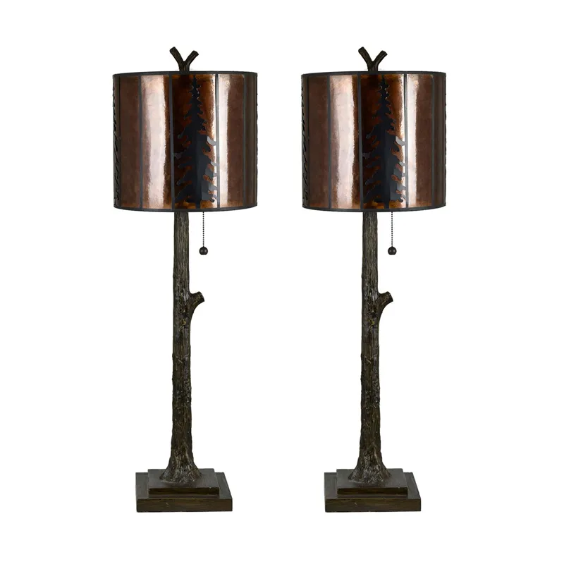 Set Of 2 Resin Buffet Lamp With Mica Shade