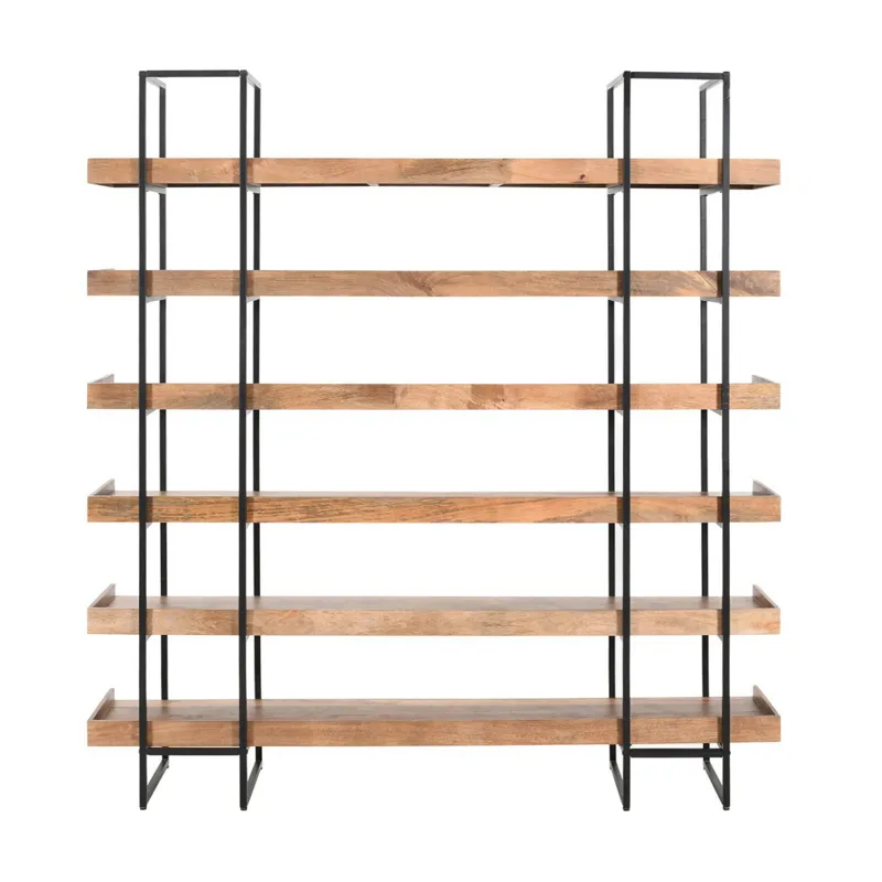 84 In. Brown Solid Wood 6 Shelf Etagere/bookcase With Black Iron Frame